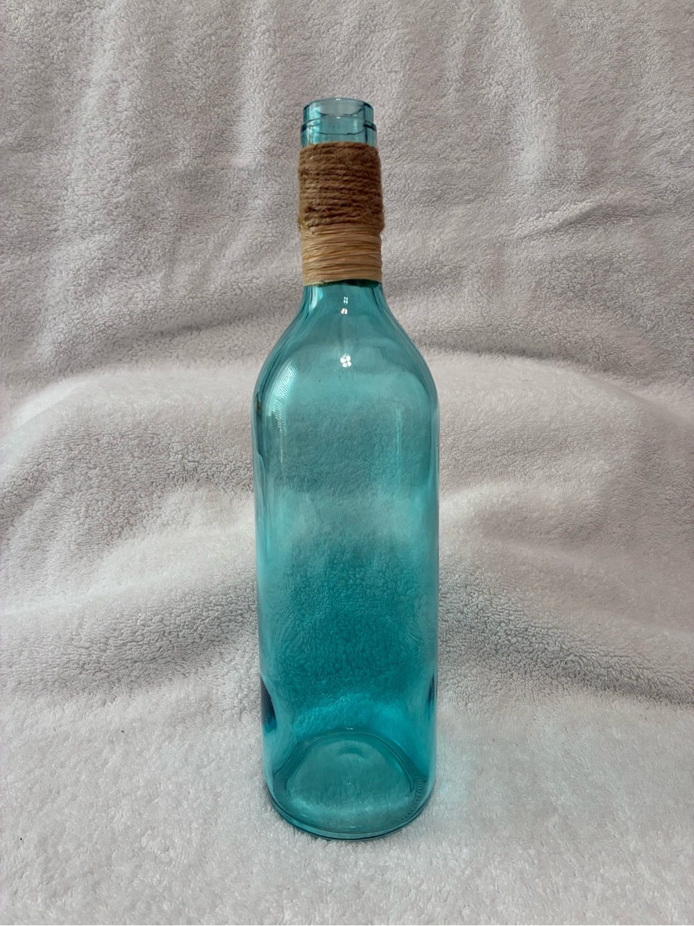 Decorative Teal Glass Bottle with Twine Accent